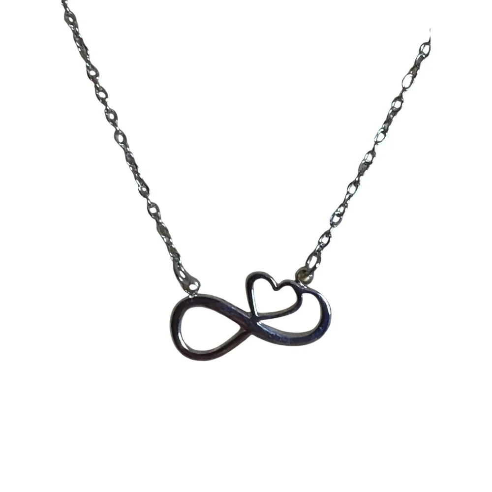 Silver‎ Tone Infinity Heart Pendant Necklace Dainty Adjustable Cable  Gift